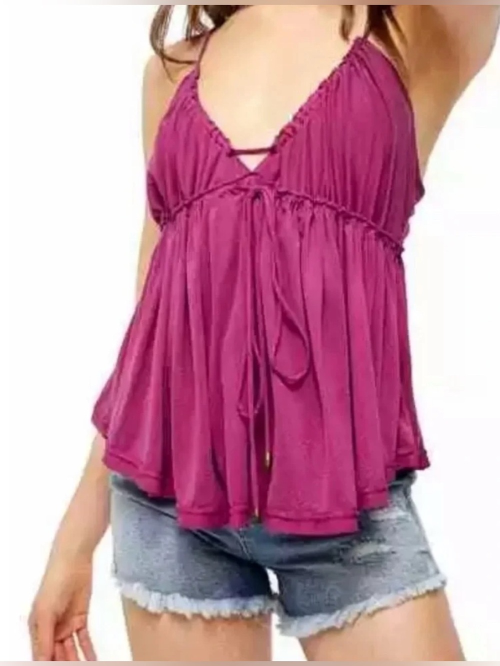 Free People Sundrop Cami Babydoll Flowy Top Hot Magenta Pink Size Small